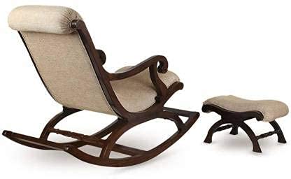 Image of Rose Wood Rocker Rocking Lounge Chair Recliner Relaxation Lounge Recliner Seat with Armrest for Adult Include Footrest (Cream)