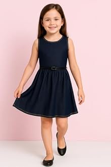 A2Z 4 Kids Girls Plain Skater Dress Party Fashion Summer Dresses Round Neck Sleeveless Flared Lightweight Dress with Free Belt Age 5-13 Years
