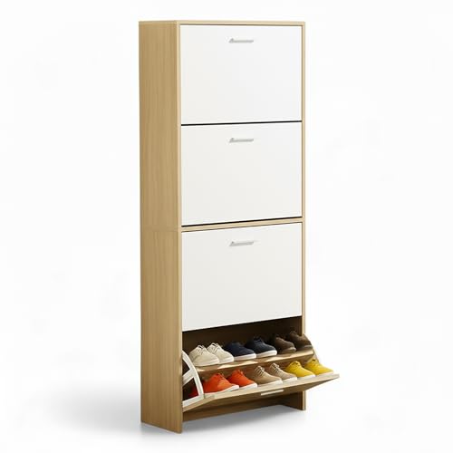 CATAVANA Meuble à Chaussures Extra-Fin - 24 Paires - Dimensions : L60 x P24 x H150 cm - Pratique et Moderne - Design Élégant avec Portes Blanches et Cadre...