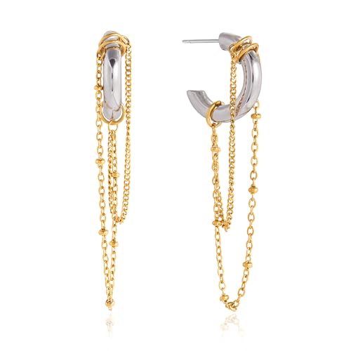 COORWEEL Gold Chain Earrings for Women Trendy Two Tone Dangling Chain Earrings Lightweight Fashion Jewelry Gifts for Women