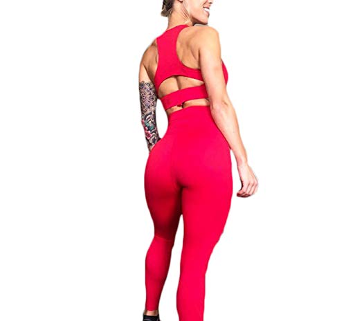 Hotexy Women\'s Workout 2 Pieces Set High Waisted Yoga Leggings with Stretch Sports Bra, A Lucky Red, S