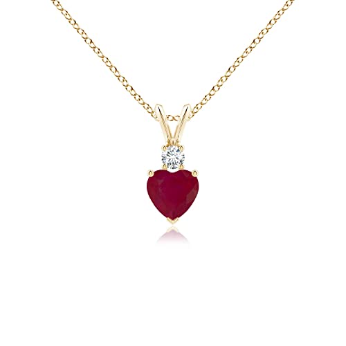 Angara Natural Ruby Pendant for Women | Heart-Shaped Ruby Rabbit Ear Bale Pendant in 14K Solid Gold/Platinum | July Birthday, Anniversary, Gemstone Jewellery Gift