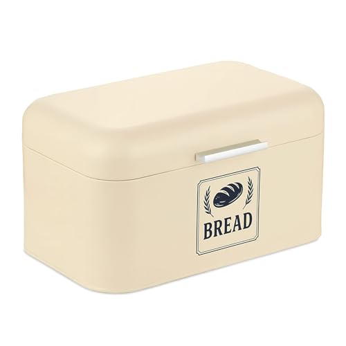 Relaxdays Brotkasten, Brotbox mit Deckel & Griff, HBT: 16,5x30x19 cm, Brot aufbewahren, Brotkiste Retro, Metall, beige