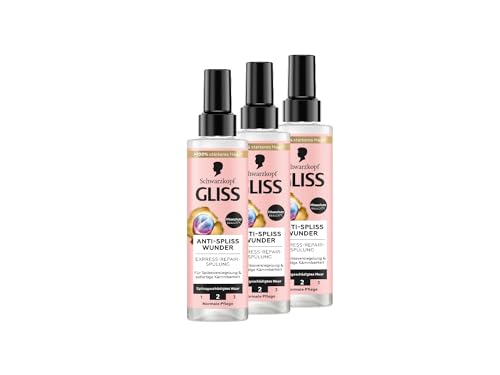 Gliss Acondicionador antipuntas milagro (3 x 200 ml), acondicionador para el cabello reparando las fibras dañadas del cabello, para un sellado duradero de las puntas abiertas, con protección contra el
