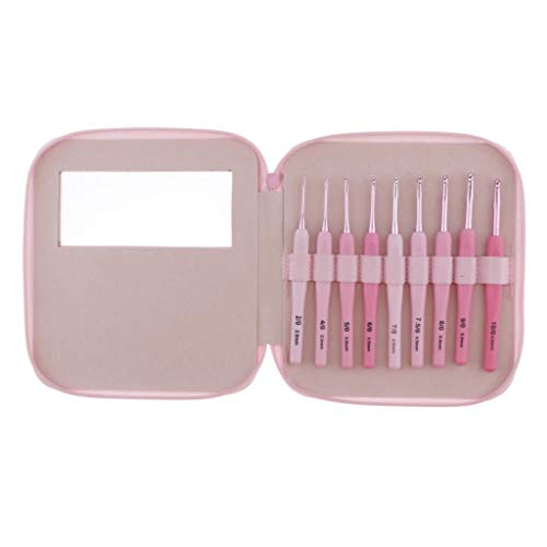 Bonarty Conjunto de agulhas de crochê ergonômicas com cabo de agulhas de tricô rosa 2 mm-6 mm