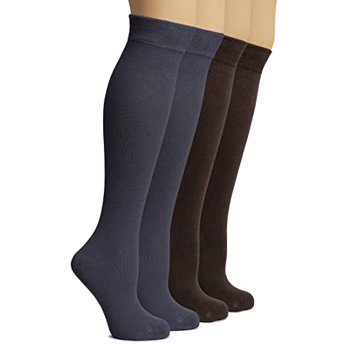 Image of Hugh Ugoli Women's Rayon Derived from Bamboo Knee High Socks Comfort Seam Long Dress Socks, Shoe Size 5-8 /8-11, 4 Pairs