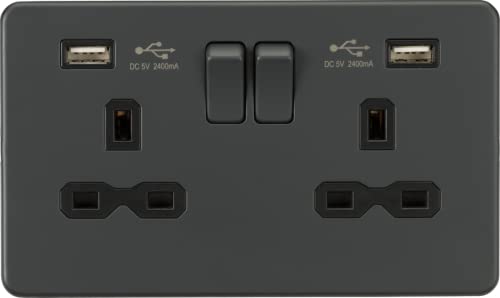 Screwless 13A 2G Switched Socket with Dual USB Charger; 2.4A, Anthracite