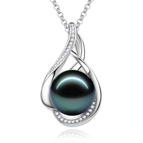 FANCIME Gift for Women Wife Natural Tahitian Pearl Necklace Sterling Silver Vahine Charm 10-12MM Black Pearl Luxury Jewelry Gift for Women, Mother, Wife, 16