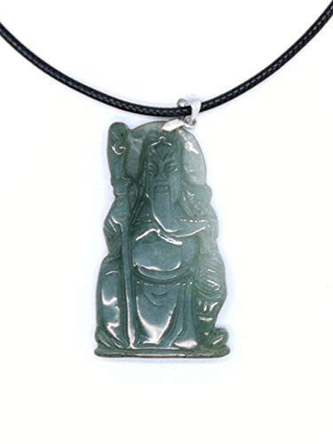 Colgante de jade jadeíta Tipo A collar tallado oriental Dios de la Guerra Guan Yu