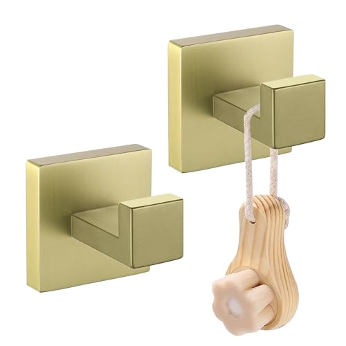 LANC Accessoires De Salle De Bain Crochet Serviette Or Brossé Manteau Peignoir Crochet Durable Cintre Moderne Cuisine Garage Hôtel Crochet Mural En Acier Inoxydable Mural 2 Pièces, A8805BG-P2