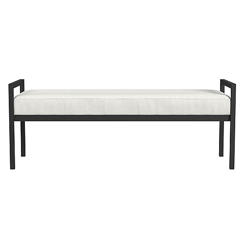 Image of HomePop Modern Metal Bench|Bench for Living Room & Bedroom | Decorative Home Furniture - Cream Boucle