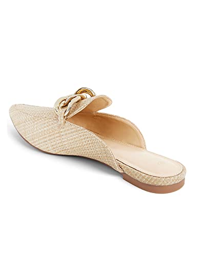 Juliet Holy Womens Mules Flats Pointed Toe Backless Loafers Slip On Metal Chain Slides Beige Yellow #TOP3