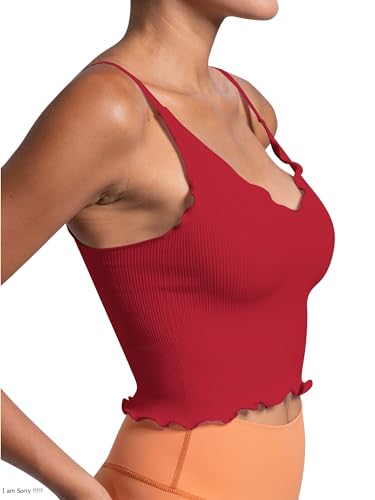 Image of Sunzel Tank Top for Women, V Neck Seamless Ribbed Crop Camisole with Ruffles