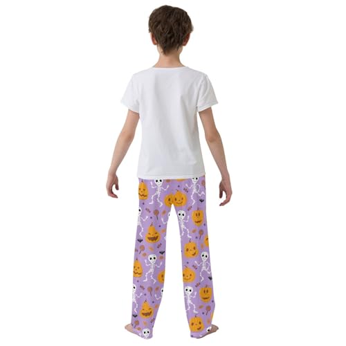 Skeleton Pumpkin Boys Long Pants Soft Trousers Elastic Waist Kids Lounge Bottoms with Pockets S-XL3
