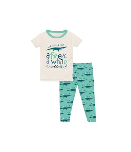 KicKee Pants Boy's Short Sleeve Graphic Tee Pajama Set (Toddler/Little Kids/Big Kids) Glass Later Alligator 5 (Little Kid)