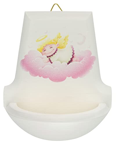 MaMeMi Holz-Weihkessel weiß mit Schutzengel-Motiv Berg-Ahorn