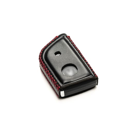 Image of Vitodeco Genuine Leather Smart Key Fob Case with Leather Key Strap Compatible for Acura MDX, RDX, ADX, TLX, INTEGRA - 4-Button, Black /Red