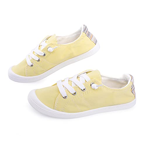 Women's Slip On Canvas Sneaker Low Top Casual Walking Shoes Classic Comfort Flat Fashion Sneakers (Yellow 08) #TOP7