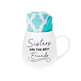 Pavilion Gift Company Sisters Are The Best Friends Patterned Socks & 15.5 Oz Coffee Cup Mug Gift Set, White