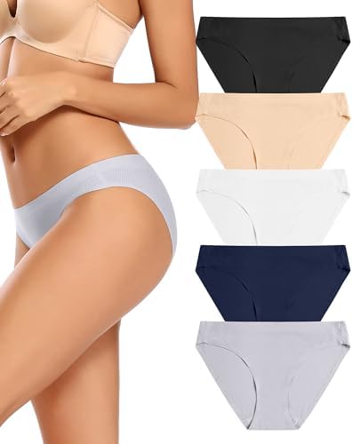 voenxe Women Bikini Underwear,Seamless Breathable Ladies Panties,No Show Comfortable Briefs Undies for Women,Hipster,5-Pack