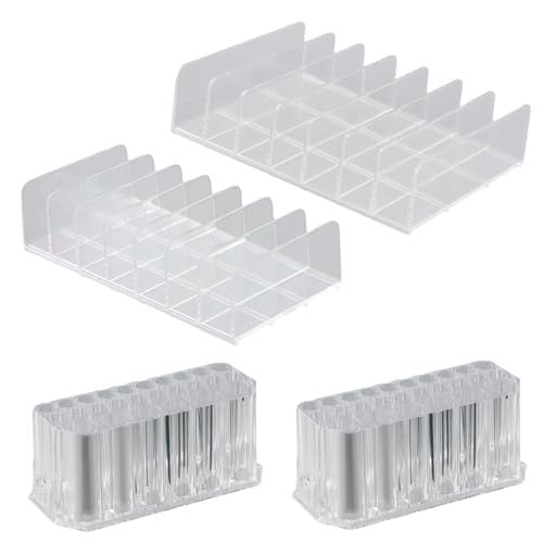 Kaslaider 4 Pièces Organisateur Maquillage Acrylique, 2 Tailles Rangement Palette Maquillage Transparent, Porte Pinceaux Maquillage avec 26 Fentes pour Vanité Comptoir Salle de Bain