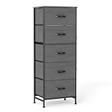 Sweetcrispy 5 Drawer Dresser with Fabric Bins, Sturdy Steel Frame and Wood Top, Storage Organizer Chest for Bedroom, Closet, Hallway, Gray