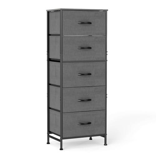 Sweetcrispy 5 Drawer Dresser with Fabric Bins, Sturdy Steel Frame