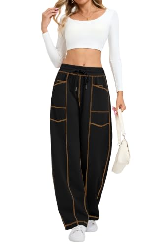 Sixstar Women Barrel Travel Lounge Pants Baggy Drawstring Sweatpants Black — view 2