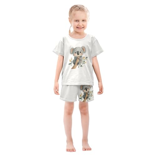 Koala Branch Leaves Ivory Pajama Set Short Sleeve Sleepwear Soft Pajamas Shorts Sets Cotton PJS 5Y3