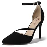 IDIFU Black Pumps Women Closed Toe High Heels Stiletto Dress Shoes for Women Wedding Prom Dressy Party Shoes Fashion Comfortable Strappy Pointed Toe Ankle Strap Heels Pumps(Black Nubuck, 8)