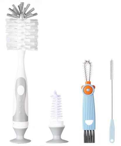 Image of Ariseno 4-in-1 Baby Bottle Brush Set - Including Brushes for Bottles, Straws, Caps, & Nipples - BPA-Free (Grey)