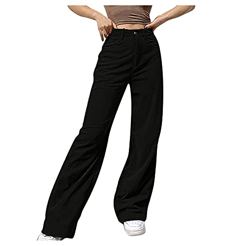 Pantalon de jambe en velours côtelé noir XXL : coupe droite et poches pratiques pour femme