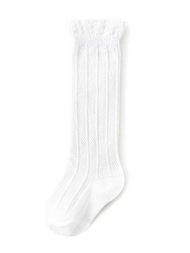 Baby Girl Knee High Socks Toddler Tube Ruffled Stockings Unisex Infants Cotton Long Sock Cable Knit Knee Socks for Baby Girls 1 Pair Milky White 12-36 Months