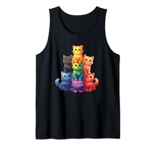 Seven Cute Cats Stack Rainbow Flag Gay Pride Cute Débardeur