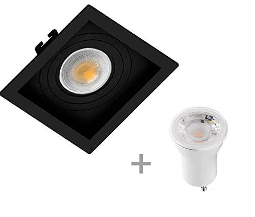 Kit 3 Spot de Embutir Mr11 Recuado Quadrado + Lamp - Preto - Branco Quente