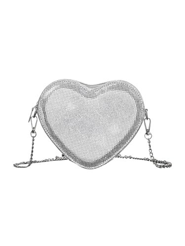 QWINEE Women's Sparkling Heart Shape Purse Novelty Mini Bag Chain Single Strap Evening Crossbody Handbags