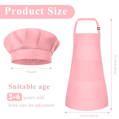 BOUBONI Kinder Schürze und Kochmütze Set Verstellbare Koch-Kunstschürze mit 2 Taschen Kleinkind-Kochmütze und Schürze zum Kochen Backen und Malen (Rosa)
