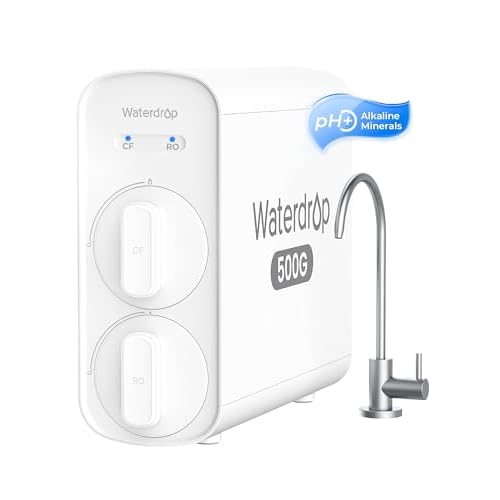 Waterdrop G5P500A Alkaline Mineral pH+ Reverse Osmosis Water Filter, NSF/ANSI 372 Certified, 8 Stage Reverse Osmosis System, 500G RO Water Filtration System, 2:1 Pure to Drain, Reduces TDS,