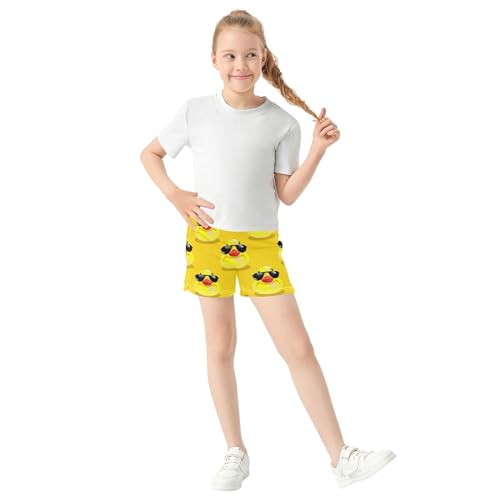 Girls Athletic Shorts Cute Funny Yellow Ducks Sunglasses Print Casual Summer Pajama Shorts for Kids Teens, X-Small2