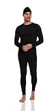 Body Glove 3 Piece Mens Fleece Lined Thermal Set - Long Underwear Thermals - Insulated Base Layer Top & Bottoms & Beanie - Warm Winter Clothing - Black/M