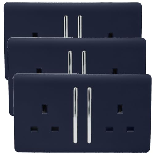 Trendi Switch 2 Gang Artistic Modern Glossy 13 Amp Switched Plug Socket Navy (3 Pack),ART-SKT213L**-P3