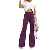Women's Corduroy Flare Pants Vintage Baggy Wide Leg Bell Bottom Solid Color with Pockets (Purple,Medium)