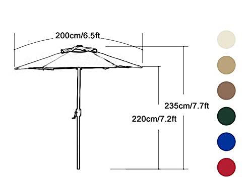 Sombrilla de jardín de 2m parasol redondo para terraza y playa 6