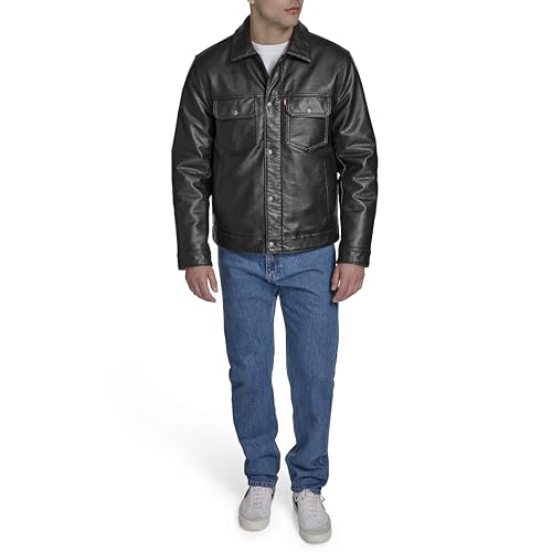 Levi's Men's Faux Leather Trucker Jacket with Quilted Lining, Black, X-Large by Levi's - Image 4
