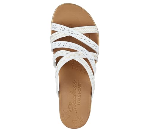 Skechers Women's Beverlee-Tiger Posse Wedge Sandal, White, 7.5
