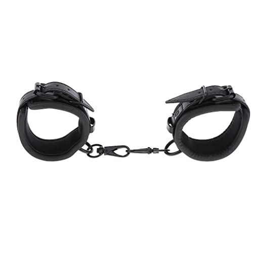 zalati PU Leather Handcuffs 1 Pair Ankle Protective Cover Cuff Adjustable PU Leather for Protective Decorative Cover -Black - Image 2