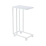 鉄製サイドテーブル キャスター付き 角丸天板 オールメタル構造 ベッドサイド・ソファ横に最適 コンパクト設計-ホワイト