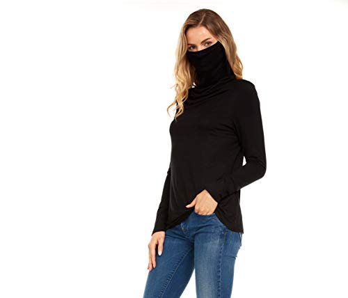 Inner Beauty Womens Long Sleeve Shirt with Attached Face Mask - Black, Small