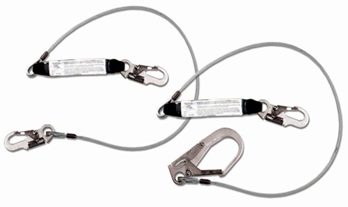Image of Guardian Fall Protection 01243 6-Foot Double Leg Cable Lanyard with Rebar Hook and Shock Absorber