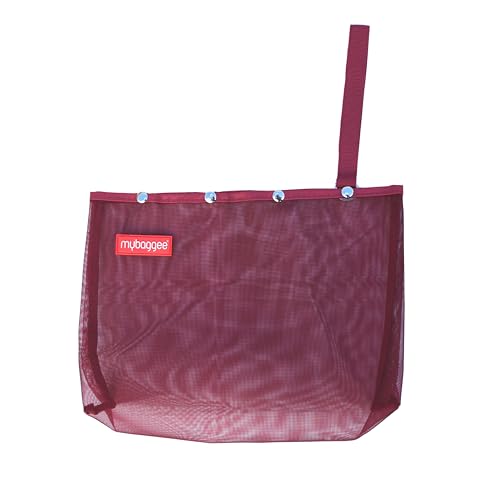 Image of Medium 4 Snaps Mesh Travel Knitting Bag with Snap Opening, Lightweight Nylon Storage Pouch for Yarns, Needles and Accessories (Red)